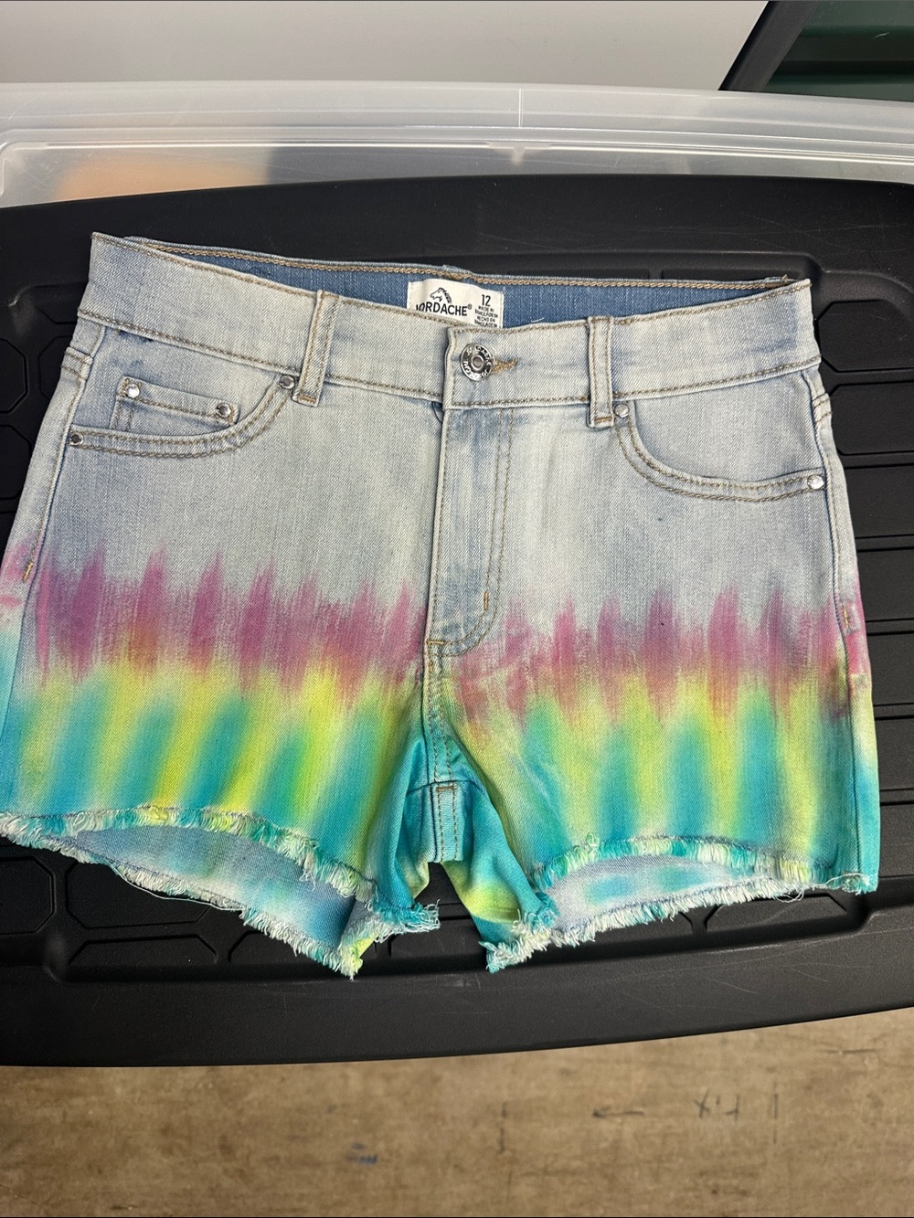 Jordache Light Wash Denim Shorts with Rainbow Ombre Hem